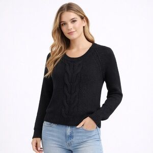 APTO Black Cable Knit Sweater | Classic Cozy Pullover | Size S